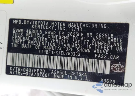 2014 Toyota Camry Se из США, поврежденный, VIN 4T1BF1FK7EU760363